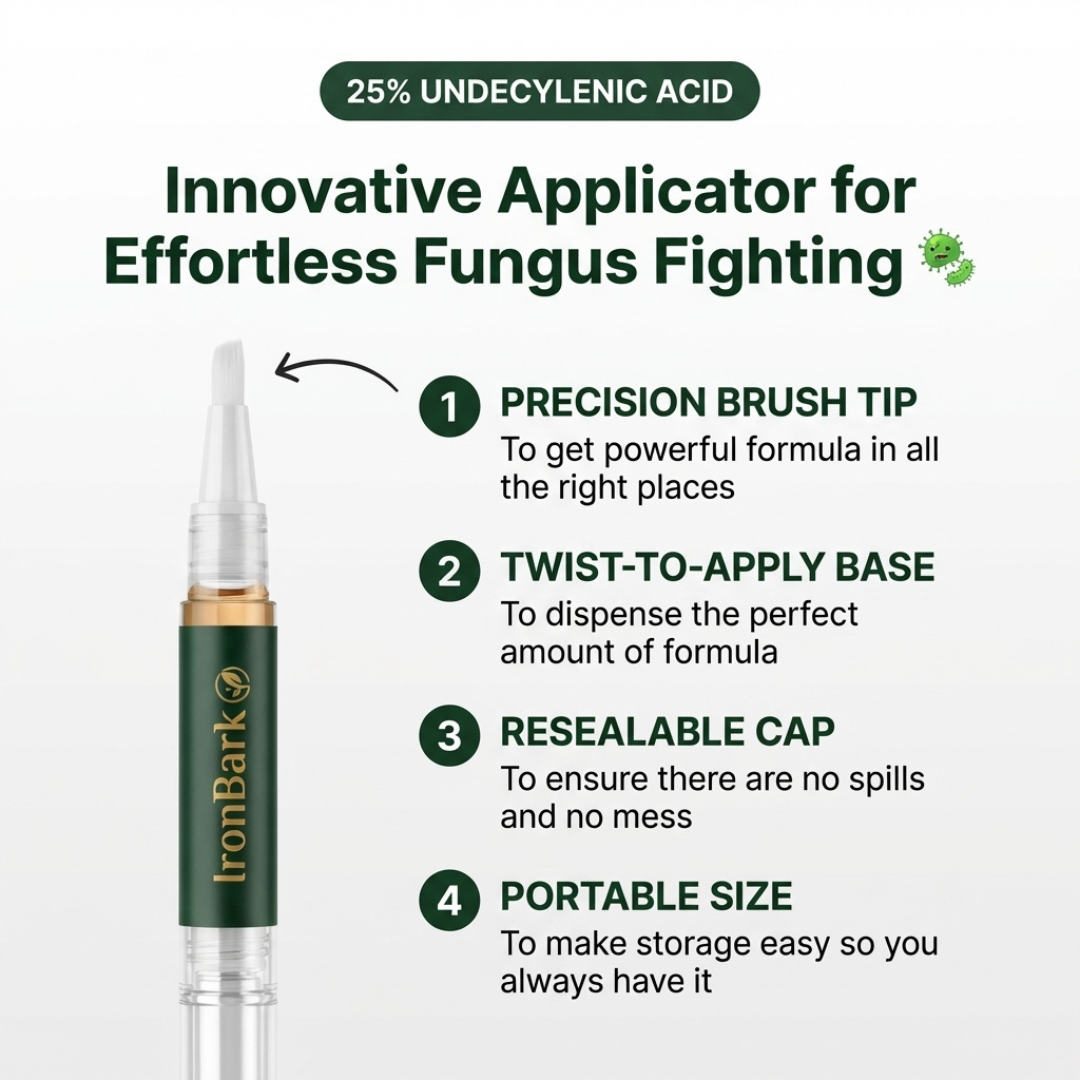 NAIA Ironbark Antifungal Pen shown with black ink tip, designed for treating fungal issues on skin and nails.
