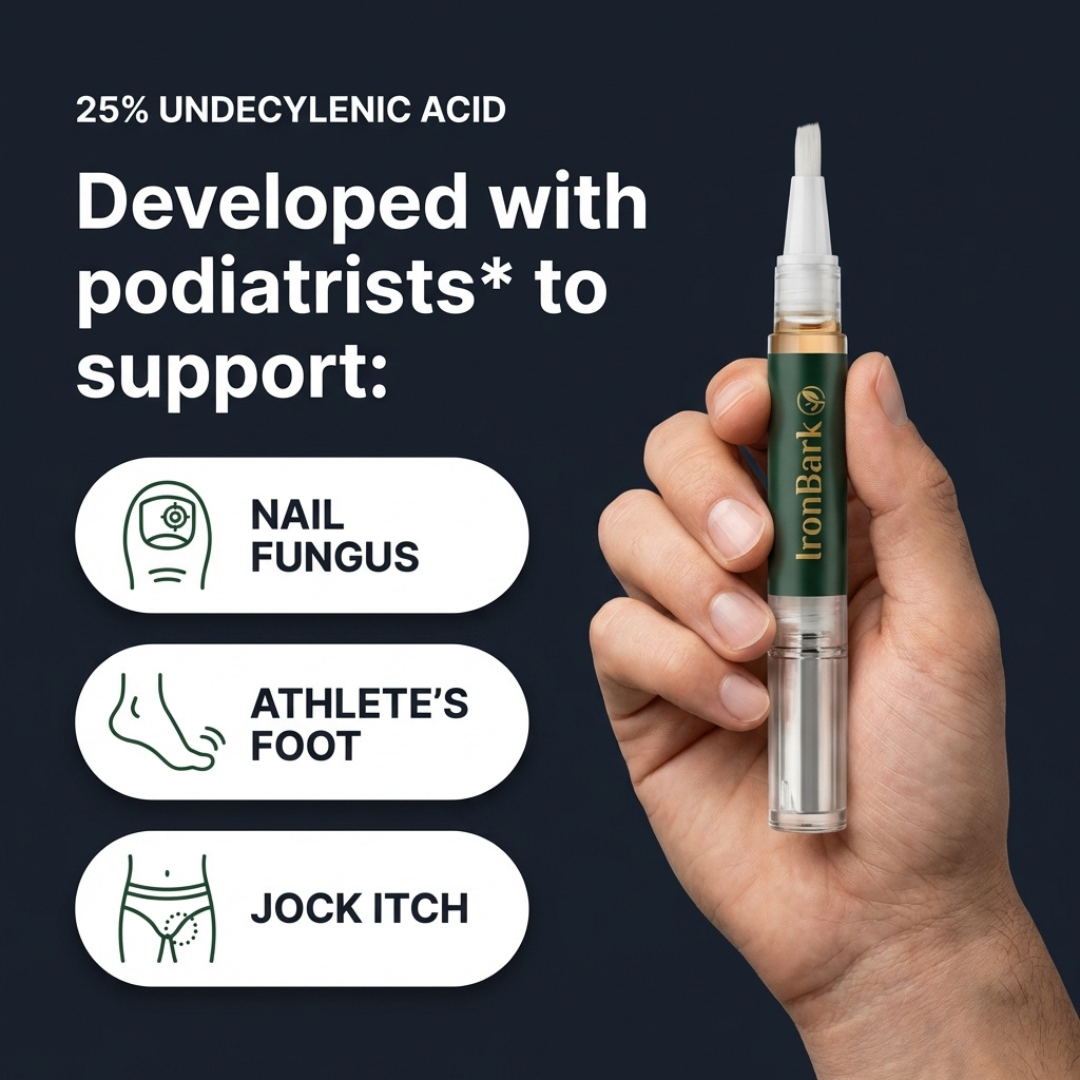 NAIA Ironbark Antifungal Pen displayed with its sleek black design and label, used for treating fungal infections on skin.